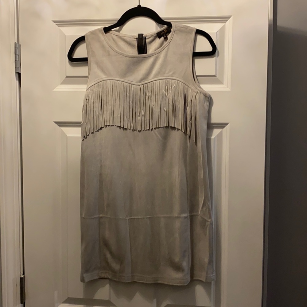 Light Heather grey fringe accent dress